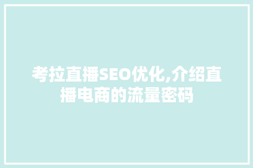考拉直播SEO优化,介绍直播电商的流量密码