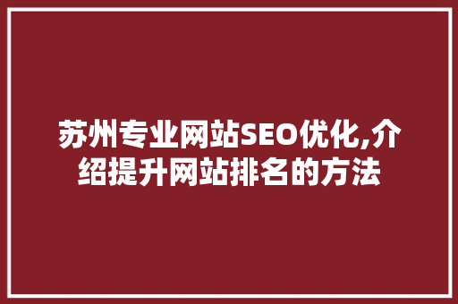 苏州专业网站SEO优化,介绍提升网站排名的方法