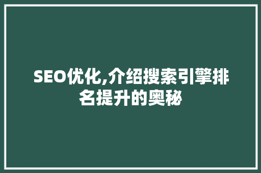 SEO优化,介绍搜索引擎排名提升的奥秘