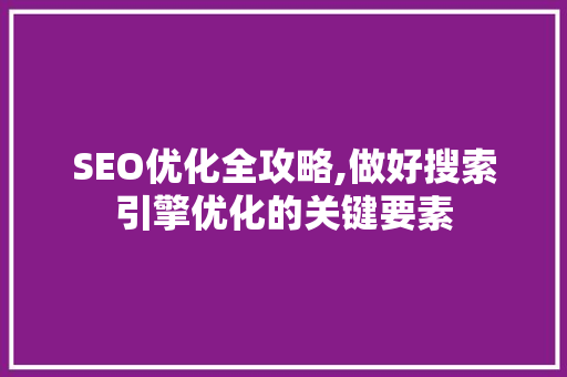 SEO优化全攻略,做好搜索引擎优化的关键要素