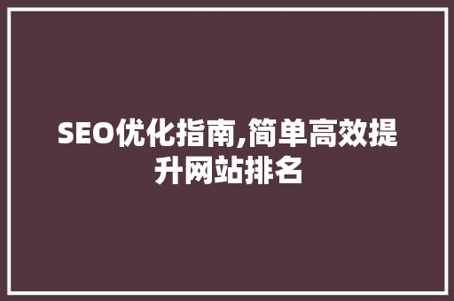SEO优化指南,简单高效提升网站排名