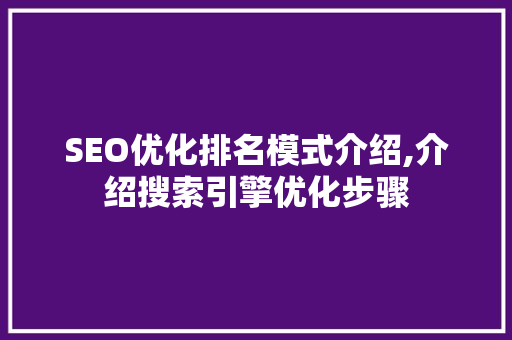 SEO优化排名模式介绍,介绍搜索引擎优化步骤