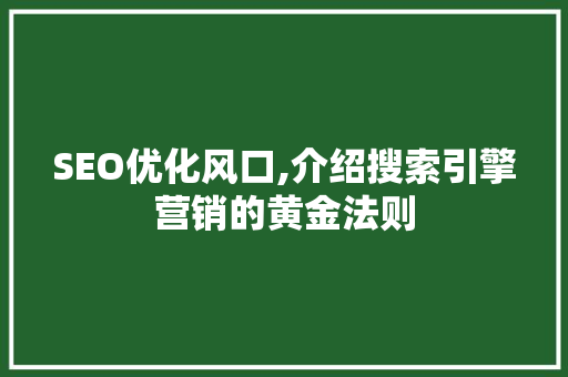 SEO优化风口,介绍搜索引擎营销的黄金法则