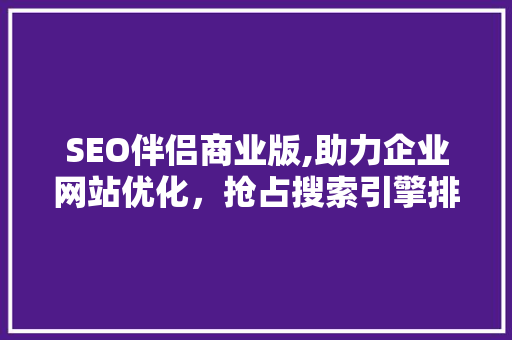 SEO伴侣商业版,助力企业网站优化，抢占搜索引擎排名高地
