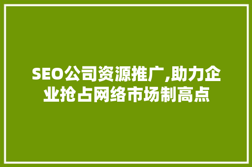 SEO公司资源推广,助力企业抢占网络市场制高点