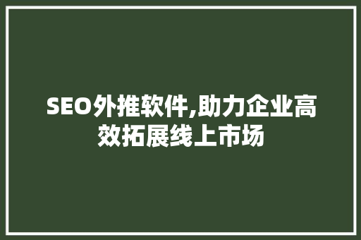 SEO外推软件,助力企业高效拓展线上市场