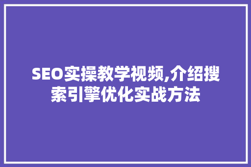 SEO实操教学视频,介绍搜索引擎优化实战方法 seo技术