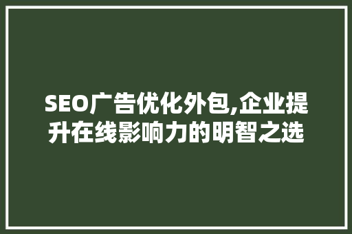 SEO广告优化外包,企业提升在线影响力的明智之选 网站优化