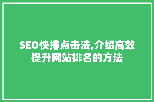 SEO快排点击法,介绍高效提升网站排名的方法