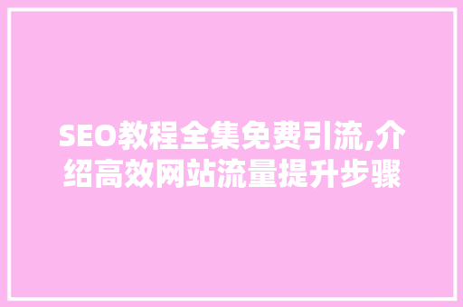 SEO教程全集免费引流,介绍高效网站流量提升步骤 搜狗优化