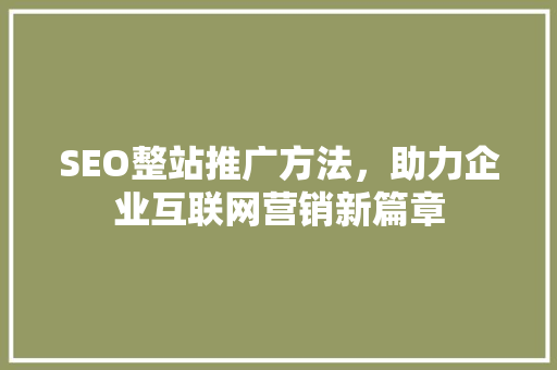 SEO整站推广方法，助力企业互联网营销新篇章 seo技术