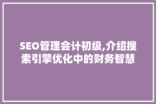 SEO管理会计初级,介绍搜索引擎优化中的财务智慧