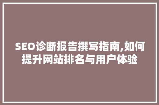 SEO诊断报告撰写指南,如何提升网站排名与用户体验