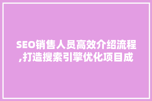SEO销售人员高效介绍流程,打造搜索引擎优化项目成功之路