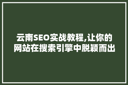云南SEO实战教程,让你的网站在搜索引擎中脱颖而出 百度算法