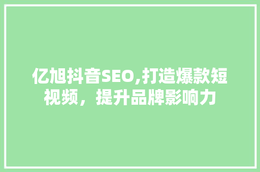 亿旭抖音SEO,打造爆款短视频，提升品牌影响力 头条优化