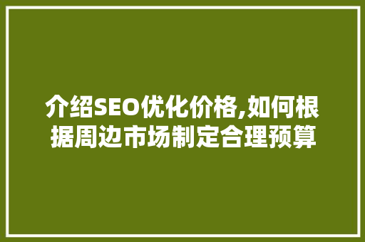 介绍SEO优化价格,如何根据周边市场制定合理预算