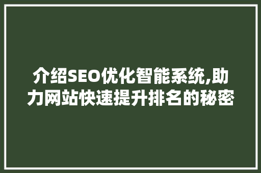 介绍SEO优化智能系统,助力网站快速提升排名的秘密武器