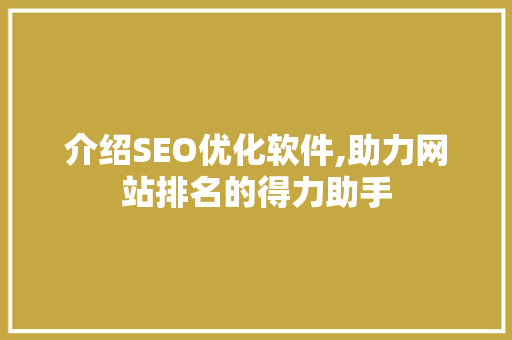 介绍SEO优化软件,助力网站排名的得力助手