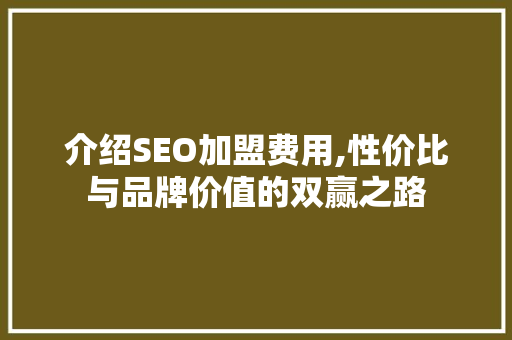 介绍SEO加盟费用,性价比与品牌价值的双赢之路