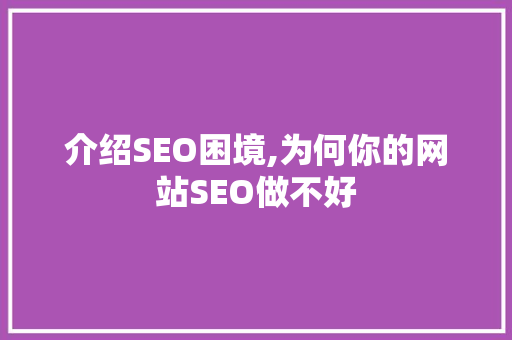 介绍SEO困境,为何你的网站SEO做不好
