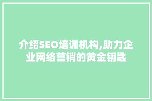 介绍SEO培训机构,助力企业网络营销的黄金钥匙