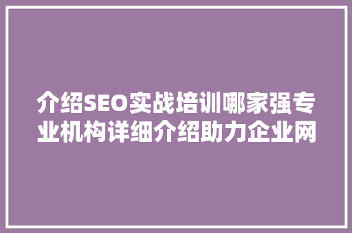 介绍SEO实战培训哪家强专业机构详细介绍助力企业网络营销