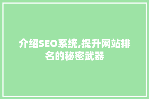 介绍SEO系统,提升网站排名的秘密武器