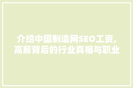 介绍中国制造网SEO工资,高薪背后的行业真相与职业发展