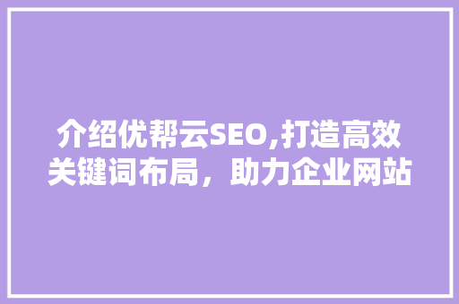介绍优帮云SEO,打造高效关键词布局，助力企业网站优化