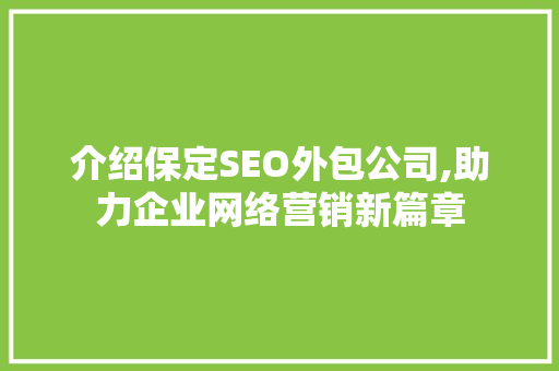 介绍保定SEO外包公司,助力企业网络营销新篇章
