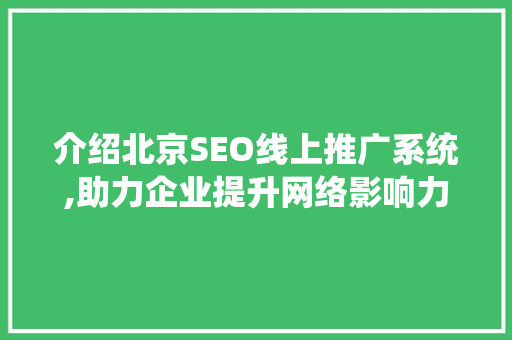 介绍北京SEO线上推广系统,助力企业提升网络影响力