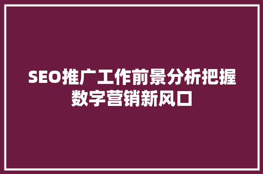 SEO推广工作前景分析把握数字营销新风口
