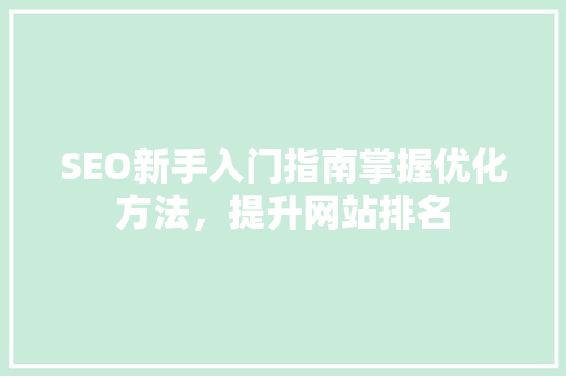 SEO新手入门指南掌握优化方法，提升网站排名
