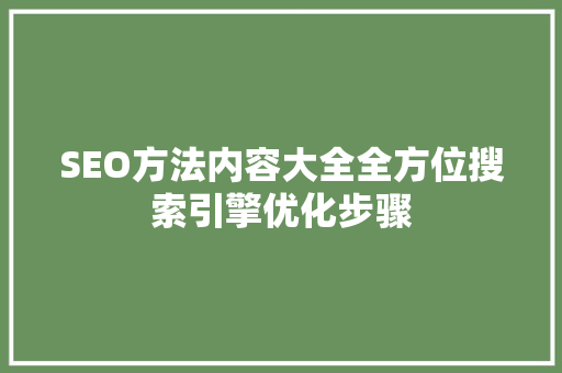 SEO方法内容大全全方位搜索引擎优化步骤 网站优化