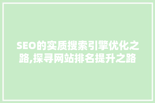 SEO的实质搜索引擎优化之路,探寻网站排名提升之路 小程序开发