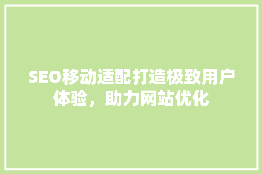 SEO移动适配打造极致用户体验，助力网站优化