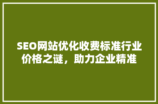 SEO网站优化收费标准行业价格之谜，助力企业精准 小程序开发