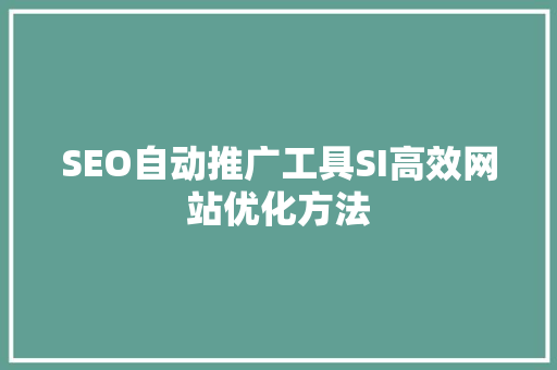 SEO自动推广工具SI高效网站优化方法 360搜优化