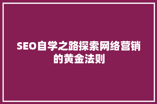SEO自学之路探索网络营销的黄金法则