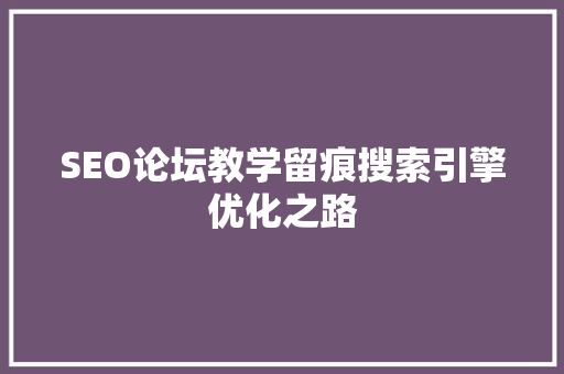 SEO论坛教学留痕搜索引擎优化之路 360搜优化