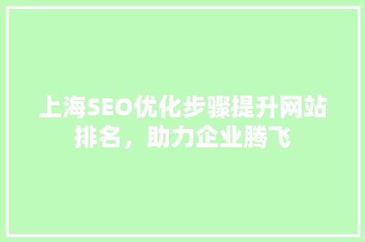 上海SEO优化步骤提升网站排名，助力企业腾飞