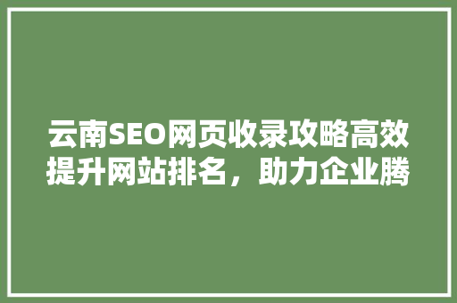 云南SEO网页收录攻略高效提升网站排名，助力企业腾飞