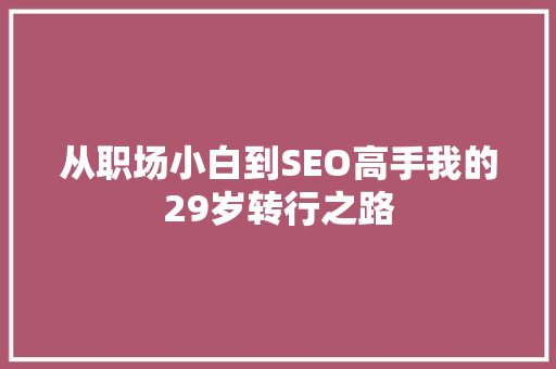 从职场小白到SEO高手我的29岁转行之路