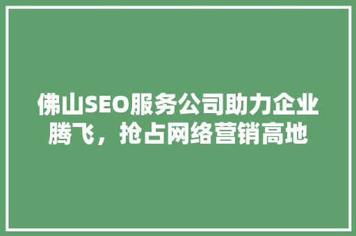 佛山SEO服务公司助力企业腾飞，抢占网络营销高地