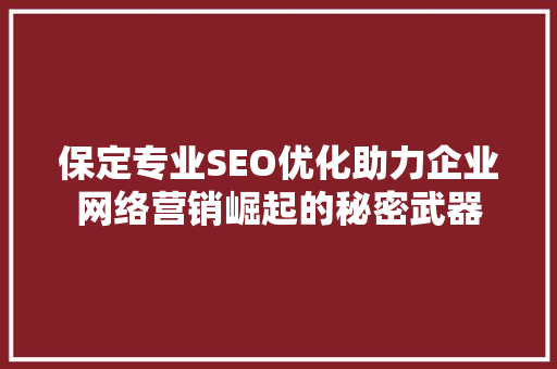 保定专业SEO优化助力企业网络营销崛起的秘密武器 网站开发
