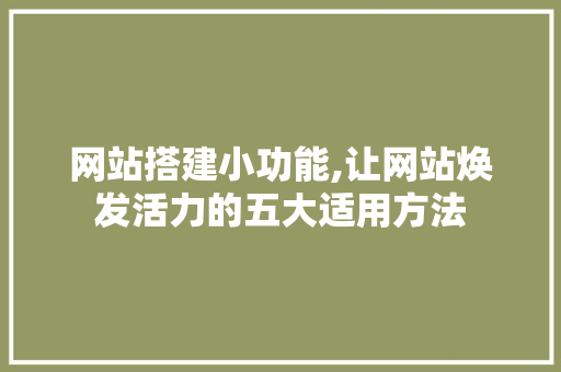 网站搭建小功能,让网站焕发活力的五大适用方法 网站搭建小功能,让网站焕发活力的五大适用方法 seo技术