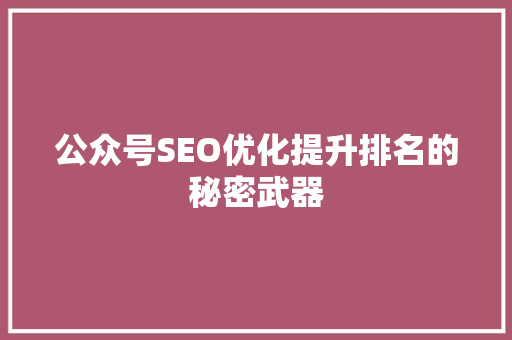 公众号SEO优化提升排名的秘密武器 网站优化