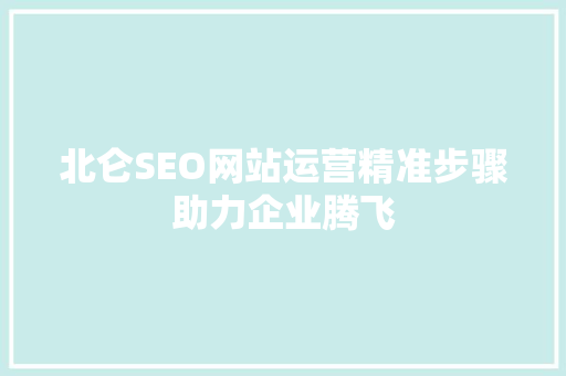 北仑SEO网站运营精准步骤助力企业腾飞