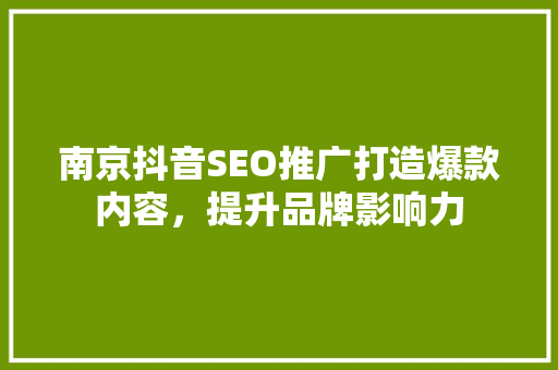 南京抖音SEO推广打造爆款内容，提升品牌影响力